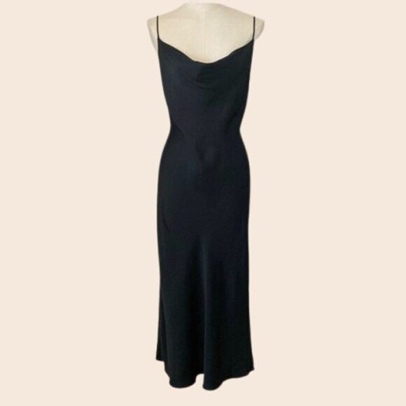 Zara Dark Green Satin Effect Cowl Neck Midi Dress Size Small - Picture 1 of 12